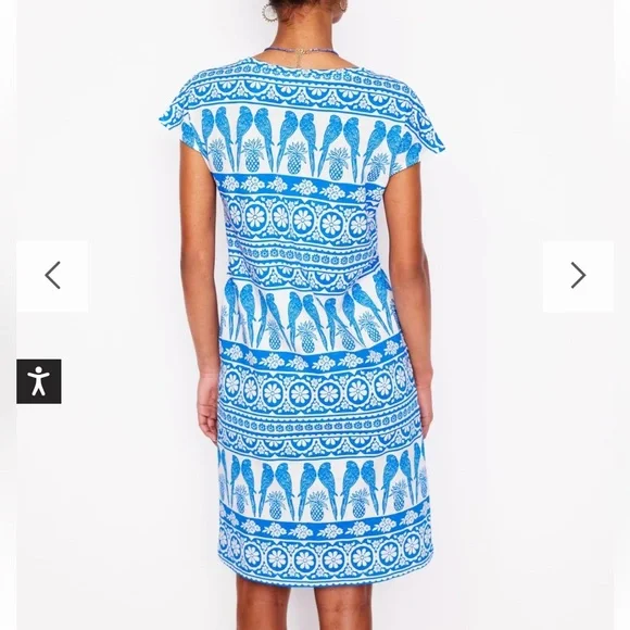 Boden Leah Jersey Cotton T-shirt Dress cerulean blue ornate tropic NWT SZ 8P - Picture 3 of 7